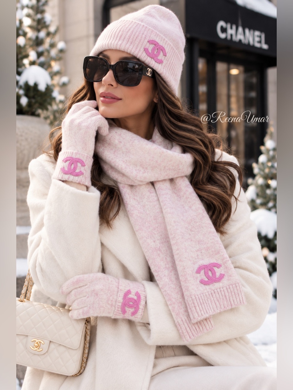 NWT Pink Knit Hat, Scarf & Gloves Set